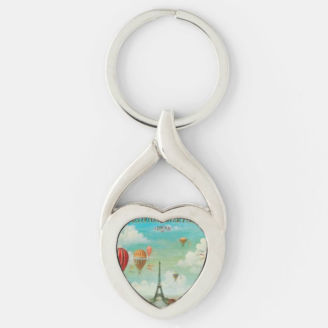 PixDezines vintage balloons over paris Keychain (Front)
