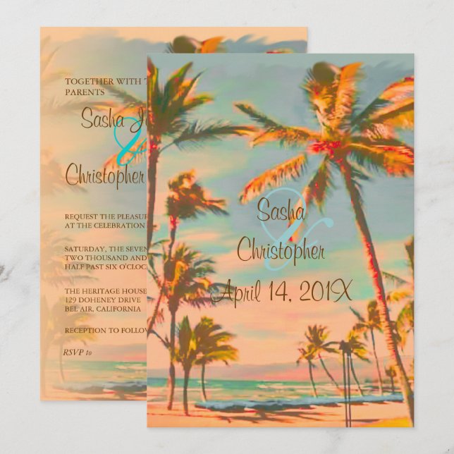 PixDezines VINTAGE BEACH SCENE/HAWAII/SLATE BLUE Invitation (Front/Back)