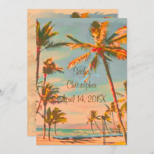 PixDezines VINTAGE BEACH SCENE/HAWAII/SLATE BLUE Invitation