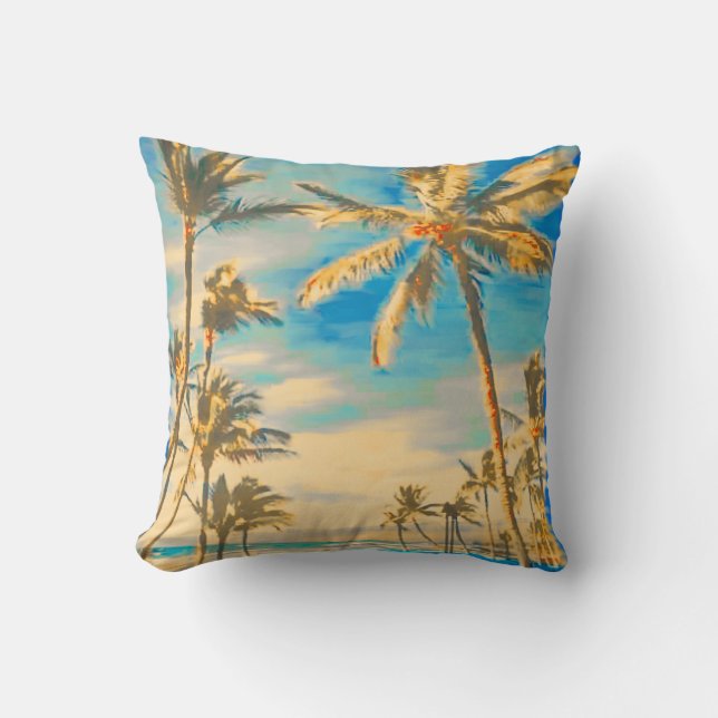 PixDezines vintage beach scene Throw Pillow (Front)
