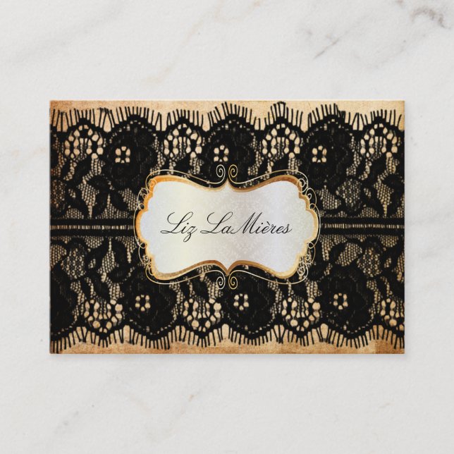 PixDezines VINTAGE BLACK LACE/FAUX PARCHMENT Business Card (Front)