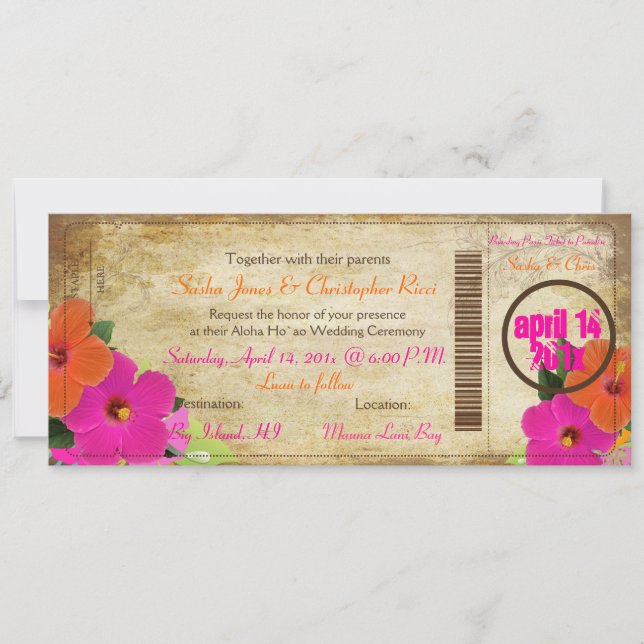 PixDezines vintage boarding pass/hibiscus Invitation (Front)