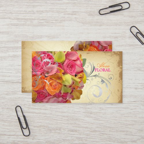 PixDezines vintage bouquet, florists/diy colors Business Card