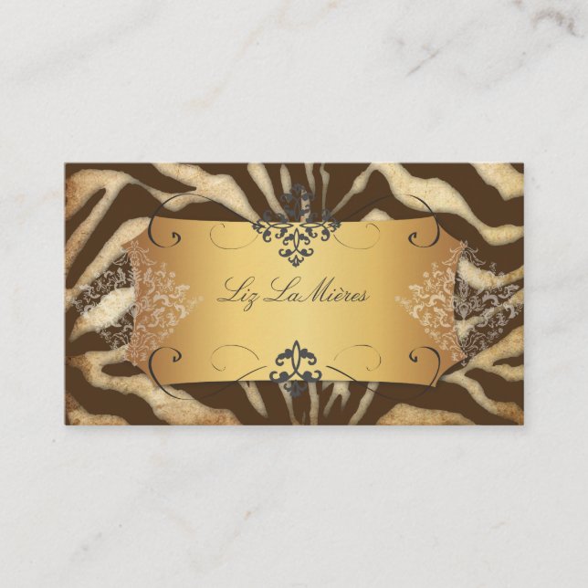 PixDezines vintage brown zebra/faux parchment Business Card (Front)