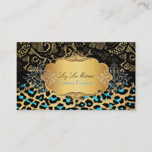 PixDezines vintage cheetah, black lace Business Card