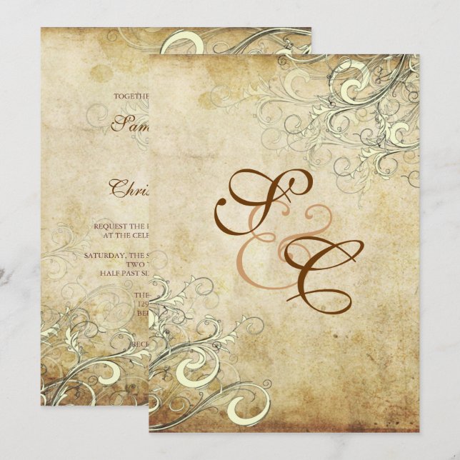 PixDezines VINTAGE CREAM SWIRLS WEDDING INVITES (Front/Back)