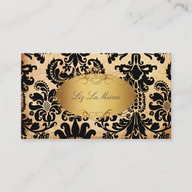 PixDezines vintage damask/faux parchment Business Card (Front)