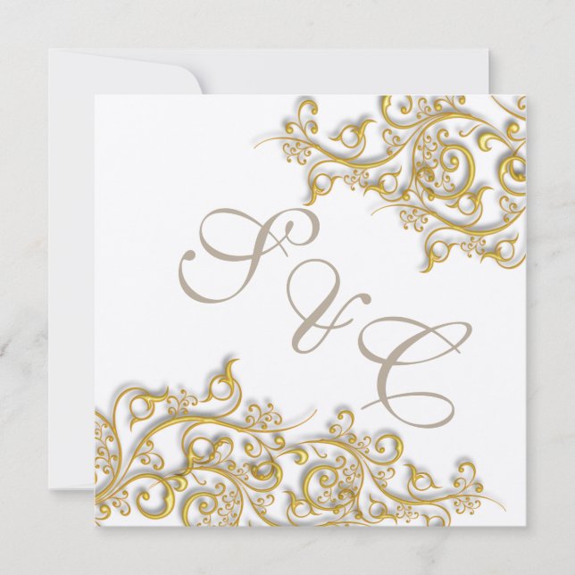 PixDezines vintage faux gold swirls Invitation (Front)