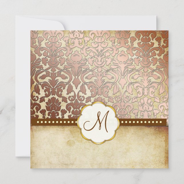 PixDezines vintage Flora Damask Monogram Invitation (Front)