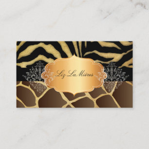 PixDezines vintage giraffe, zebra+gold label Business Card