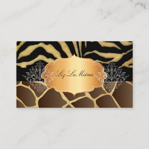 PixDezines vintage giraffe, zebra+gold label Business Cards