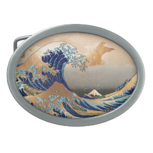 PixDezines Vintage, Great Wave, Hokusai 葛飾北斎の神奈川沖浪 Belt Buckle