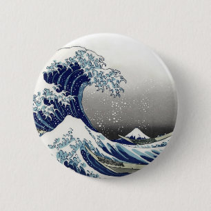 PixDezines Vintage, Great Wave, Hokusai 葛飾北斎の神奈川沖浪 Button
