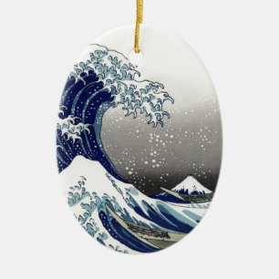 PixDezines Vintage, Great Wave, Hokusai 葛飾北斎の神奈川沖浪 Ceramic Ornament