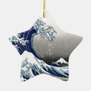 PixDezines Vintage, Great Wave, Hokusai 葛飾北斎の神奈川沖浪 Ceramic Ornament