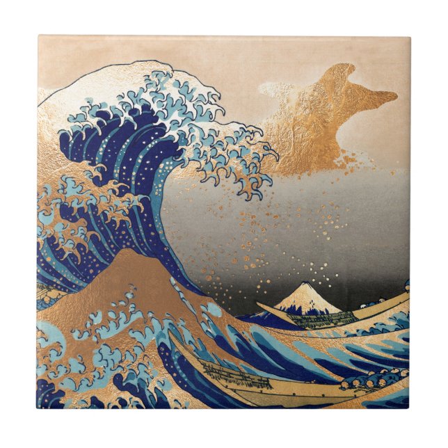 PixDezines Vintage, Great Wave, Hokusai 葛飾北斎の神奈川沖浪 Ceramic Tile (Front)