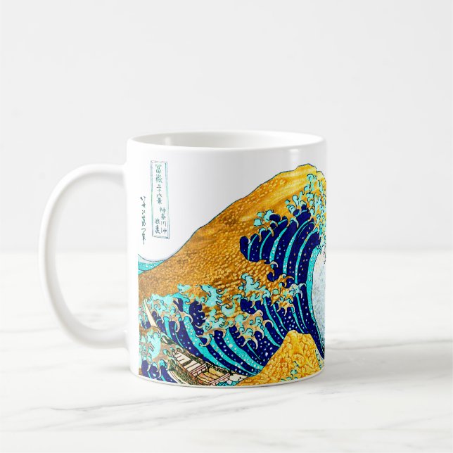 PixDezines Vintage, Great Wave, Hokusai 葛飾北斎の神奈川沖浪 Coffee Mug (Left)