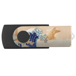 PixDezines Vintage, Great Wave, Hokusai 葛飾北斎の神奈川沖浪 Flash Drive