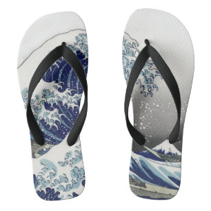 PixDezines Vintage, Great Wave, Hokusai 葛飾北斎の神奈川沖浪 Flip Flops
