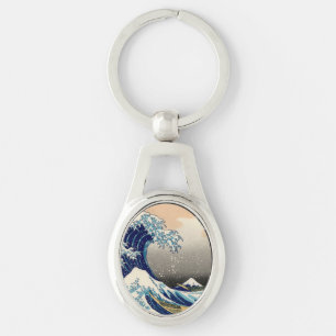PixDezines Vintage, Great Wave, Hokusai 葛飾北斎の神奈川沖浪 Keychain