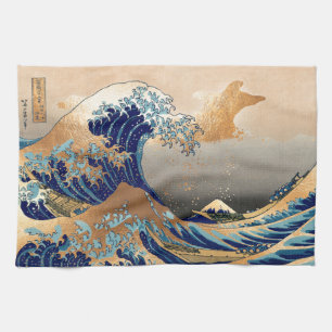 PixDezines Vintage, Great Wave, Hokusai 葛飾北斎の神奈川沖浪 Kitchen Towel