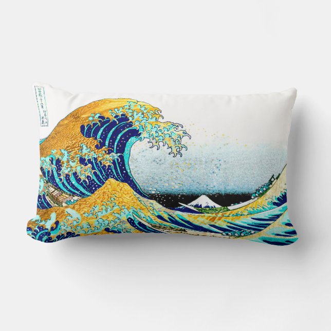 PixDezines Vintage, Great Wave, Hokusai 葛飾北斎の神奈川沖浪 Lumbar Pillow (Front)