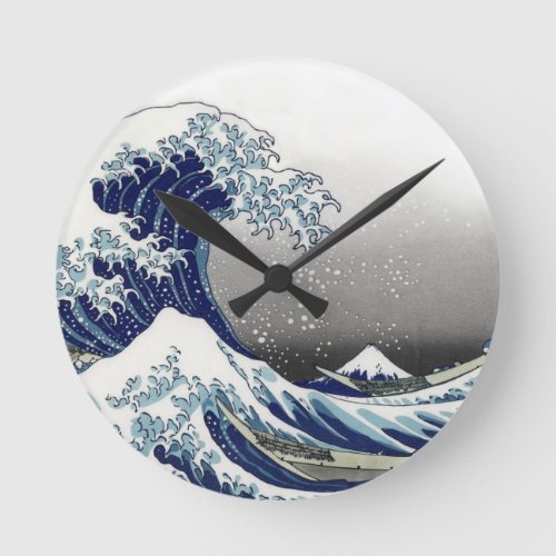 PixDezines Vintage Great Wave Hokusai 葛飾北斎の神奈川沖浪 Round Clock