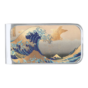 PixDezines Vintage, Great Wave, Hokusai 葛飾北斎の神奈川沖浪 Silver Finish Money Clip