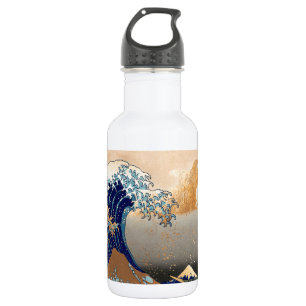 PixDezines Vintage, Great Wave, Hokusai 葛飾北斎の神奈川沖浪 Stainless Steel Water Bottle