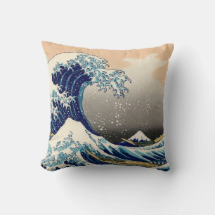 PixDezines Vintage, Great Wave, Hokusai 葛飾北斎の神奈川沖浪 Throw Pillow