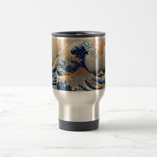 PixDezines Vintage Great Wave Hokusai 葛飾北斎の神奈川沖浪 Travel Mug