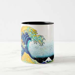 PixDezines Vintage, Great Wave, Hokusai 葛飾北斎の神奈川沖浪 Two-Tone Coffee Mug