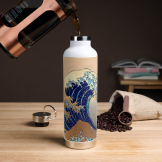 PixDezines Vintage, Great Wave, Hokusai 葛飾北斎の神奈川沖浪 Water Bottle