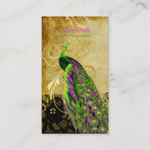 PixDezines vintage green peacock+lace/diy fonts Business Card