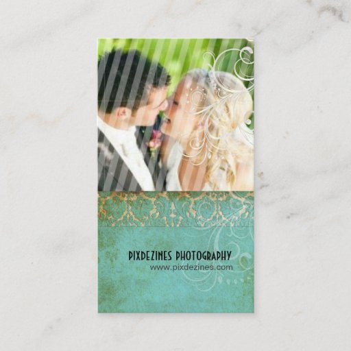 Customizable PixDezines Vintage Grunge Damask / Aqua Business Card