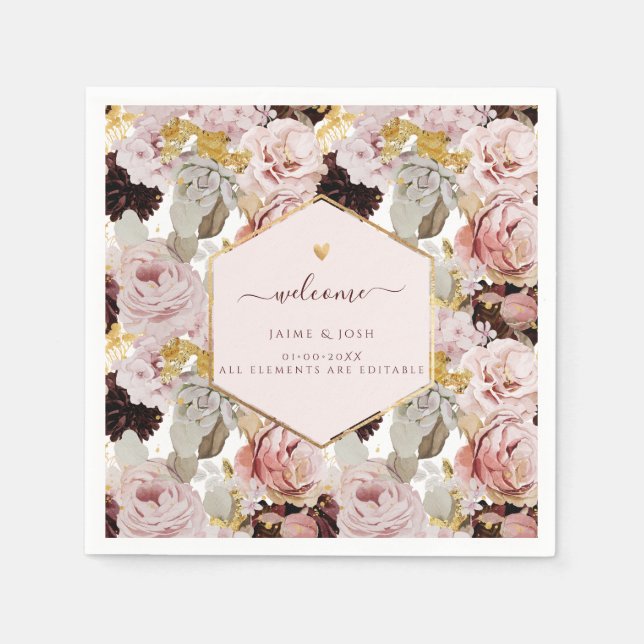 PixDezines Vintage H2 Blush Burgundy Roses Napkins (Front)