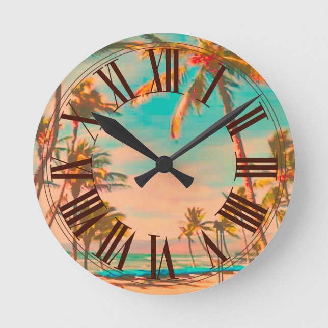 PixDezines vintage hawaii beach Round Clock (Front)