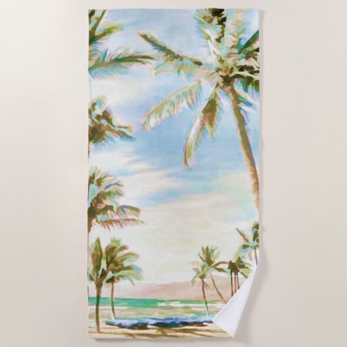 PixDezines Vintage Hawaiian BeachBlue Sky Beach Towel