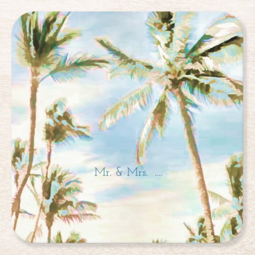 PixDezines Vintage Hawaiian BeachCoralBlue Square Paper Coaster
