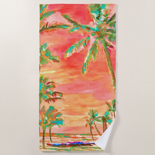 PixDezines Vintage Hawaiian BeachCoral Orange Beach Towel