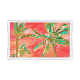PixDezines Vintage Hawaiian Beach/Coral/Teal Acrylic Tray