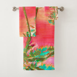 PixDezines Vintage Hawaiian Beach/Coral/Teal Bath Towel Set