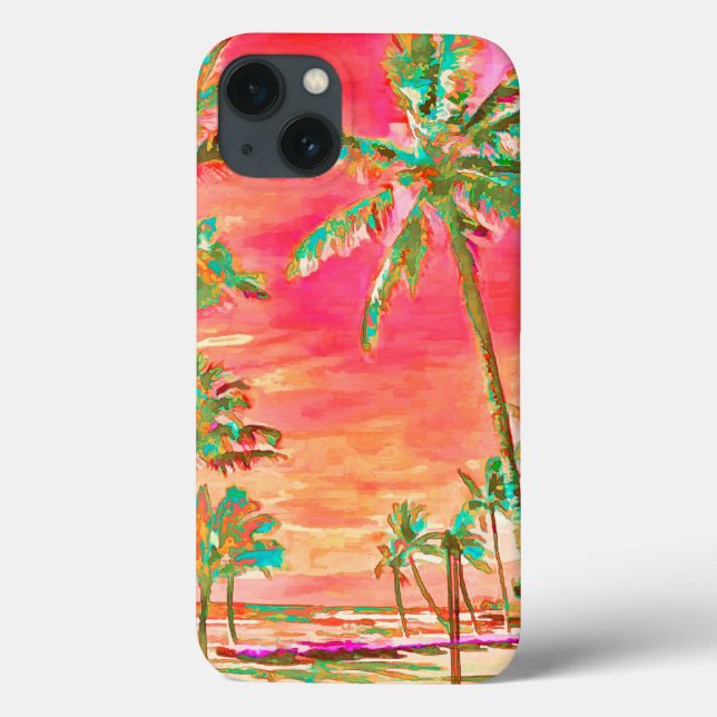 PixDezines Vintage Hawaiian Beach/Coral/Teal Case-Mate iPhone Case (Back)