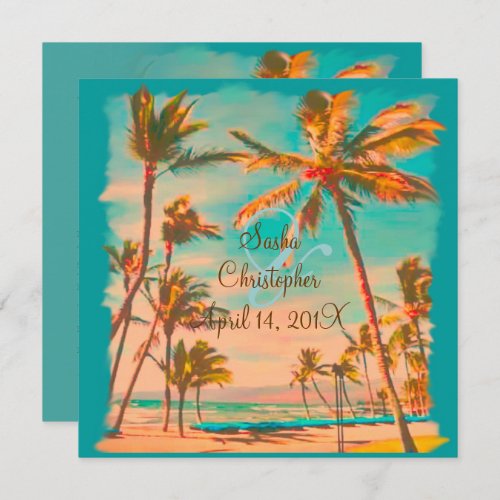 PixDezines VINTAGE HAWAIIAN BEACHDIY Color Teal Invitation