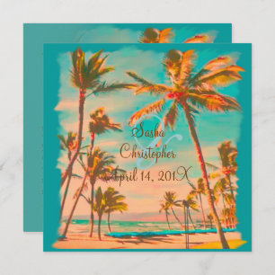 PixDezines VINTAGE HAWAIIAN BEACH/DIY Color Teal Invitation