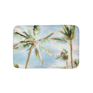 PixDezines Vintage Hawaiian Beach/Light Blue Bathroom Mat