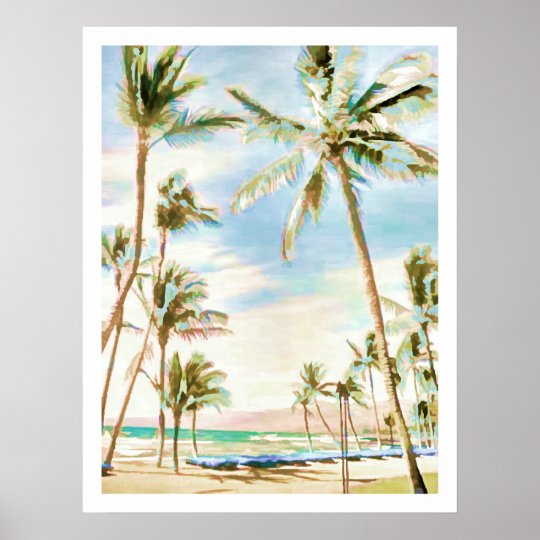 PixDezines Vintage Hawaiian Beach/Light Blue Poster | Zazzle.com