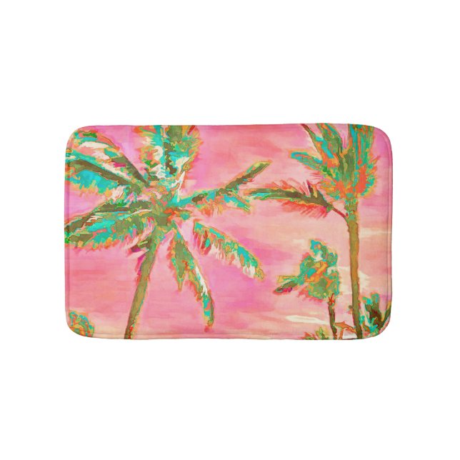 PixDezines Vintage Hawaiian Beach/Pink Bathroom Mat (Front)