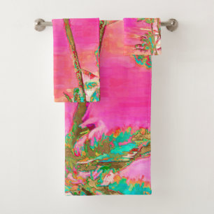 PixDezines Vintage Hawaiian Beach/Pink/Teal Bath Towel Set
