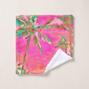 PixDezines Vintage Hawaiian Beach/Pink/Teal Bath Towel Set